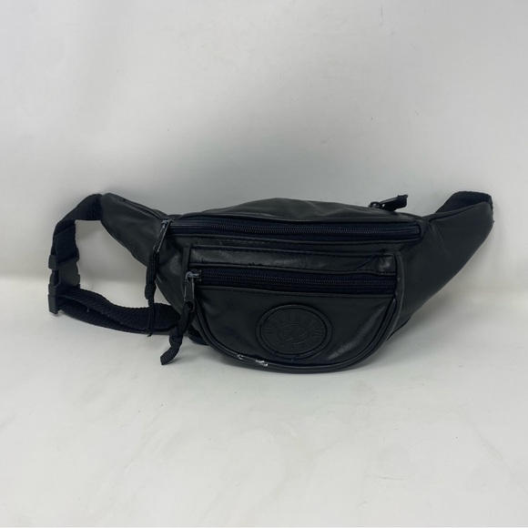 Vintage Flight Pax Black Faux Leather Fanny Pack / Waist Pack Unisex 80's 90's - Picture 1 of 8